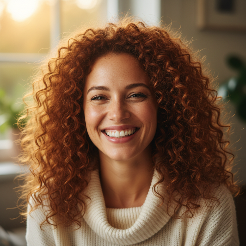 Portrait of a happy woman with curls