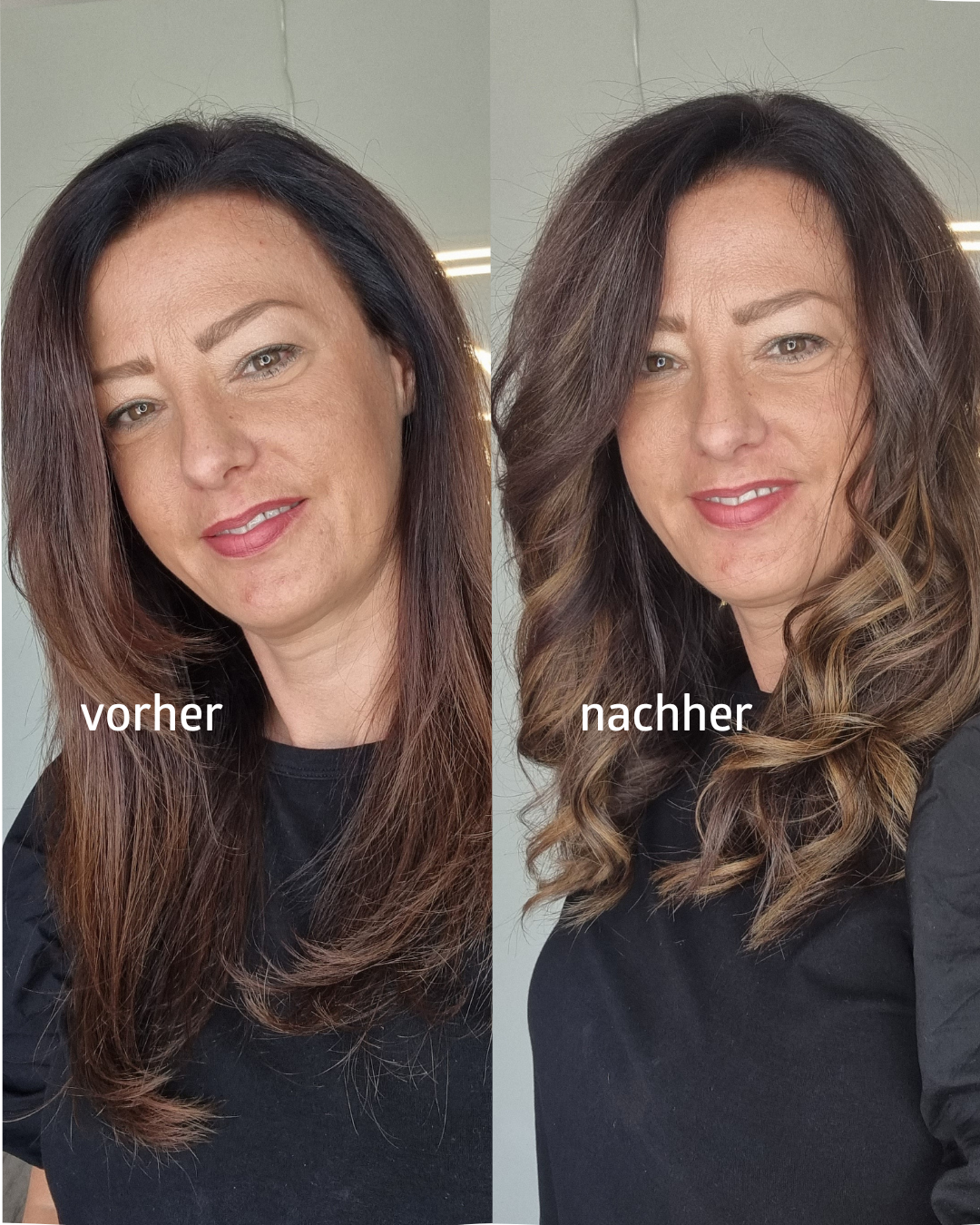 Before and after hair comparison: flat hair vs beautiful curls